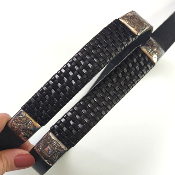 Relic 90's Vintage Motif Square Concho & Woven Genuine Leather Belt Black Large - Picture 6 of 8